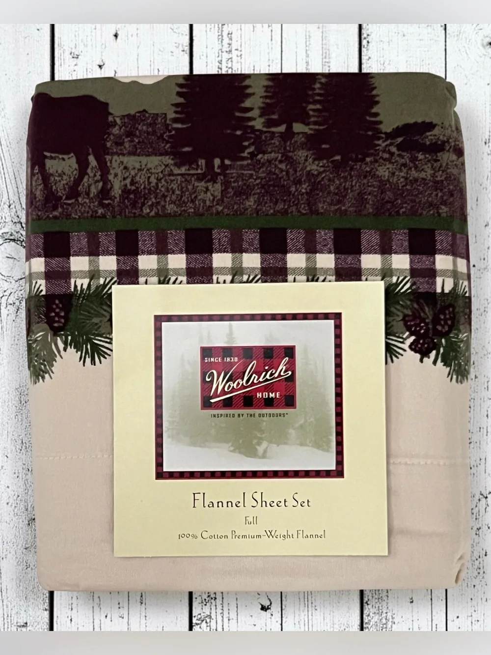 Woolrich Full Flannel Sheet Set Moose Cabincore Rustic Lodge Premium Cotton New